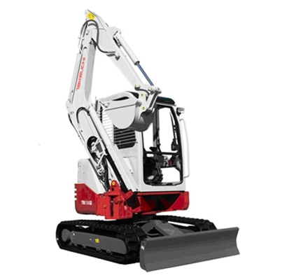 TAKEUCHI 138 FR Le système exclusif breveté de déport latéral total du pied de flèche se déplaçant sur toute la largeur du châssis tourelle, permet de travailler dans toutes les positions avec une vue excellente sur le fond de tranchée.